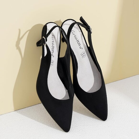 🆕 Women Black Low Heel Pump Closed Pointed Toe Kitten Wedding Party Dressy Sexy - Picture 4 of 8